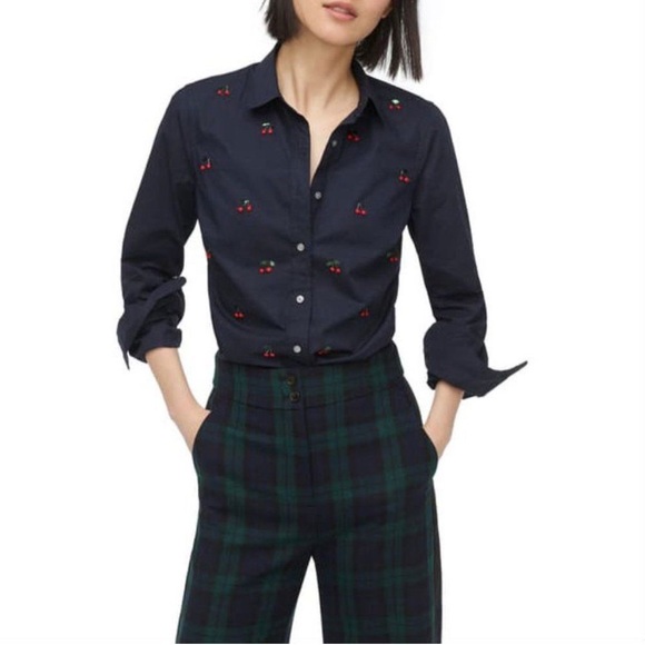 J. Crew Tops - J. Crew Perfect Shirt with Embellished Cherries 6